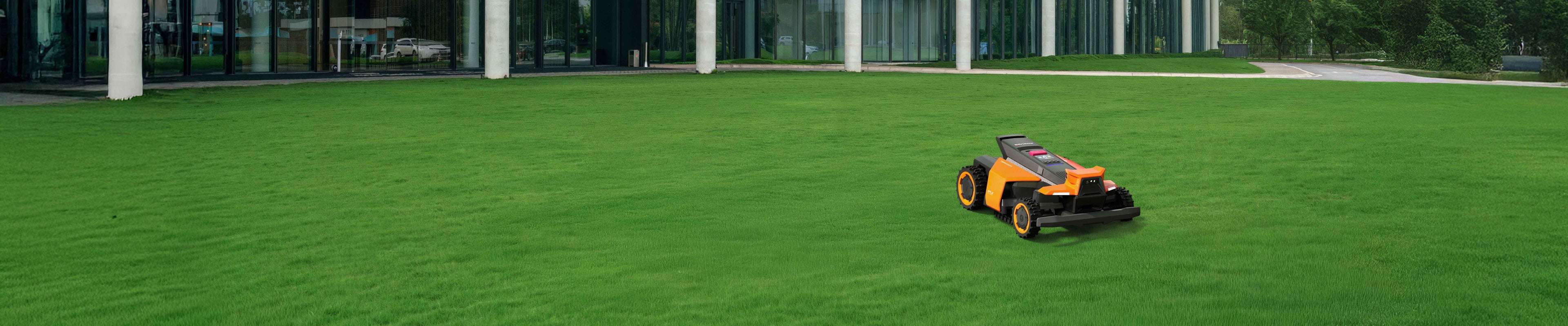 Segway Navimow i110N robot lawn mower mows the green lawn.