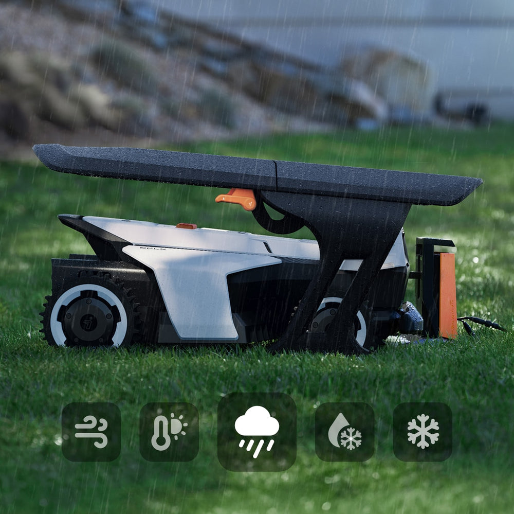 Navimow i110N robot lawn mower stays dry in the rain.