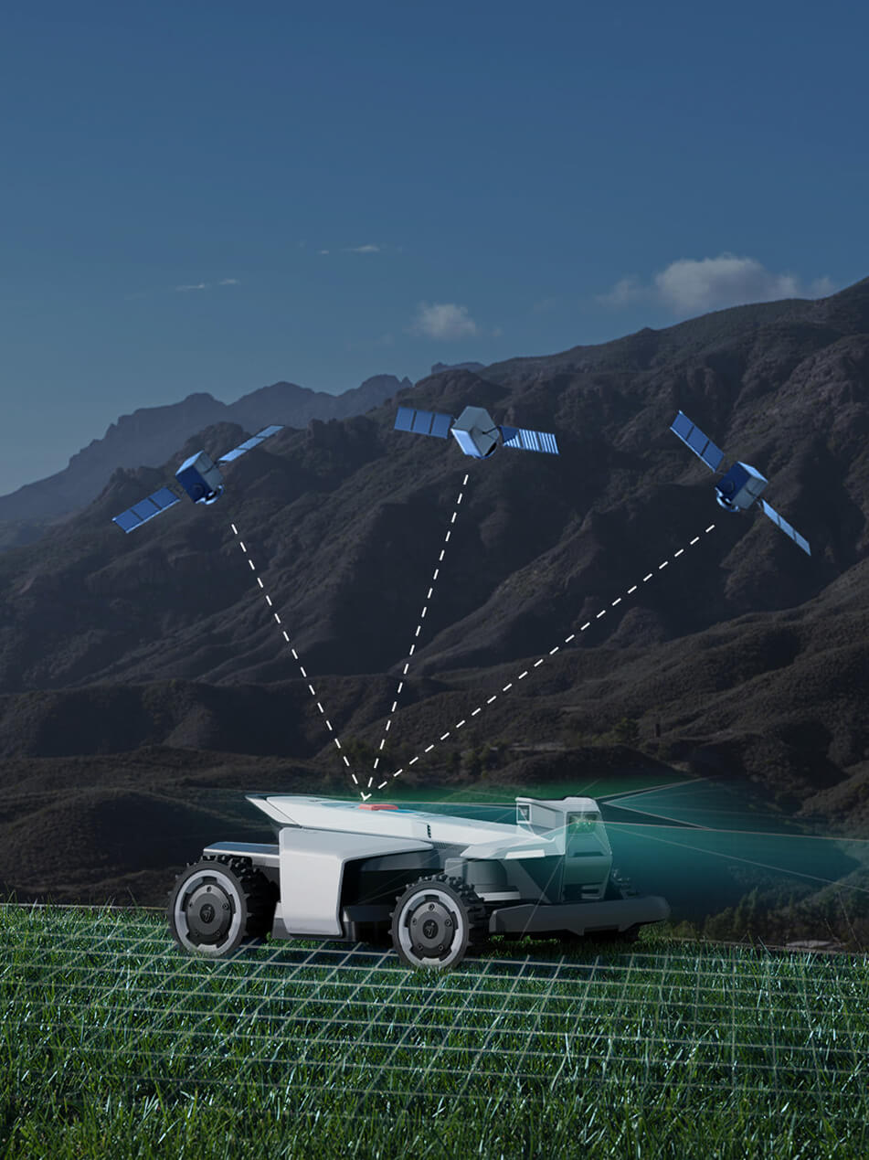 Segway Navimow i105E robot lawn mower connected to three satellites.