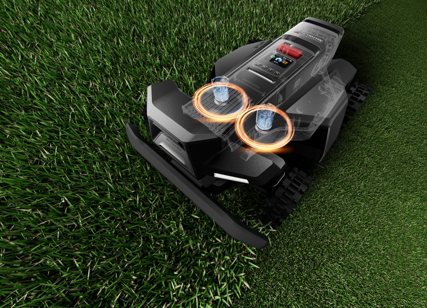 Navimow i110E robot lawn mower sits on the green grass.