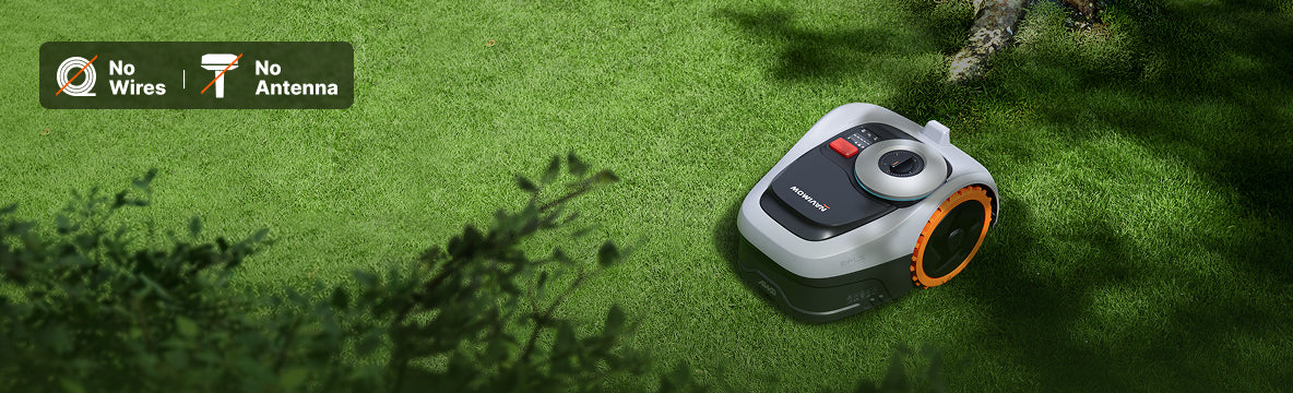 Navimow i110N robot lawn mower on a lush green yard.