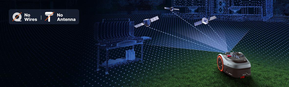 Navimow i110N robot lawn mower operates without wires or antenna.