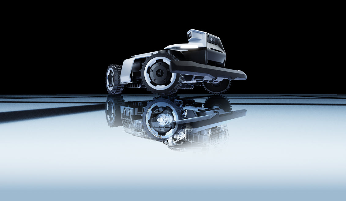 Segway Navimow i Series robot lawn mower on black background.